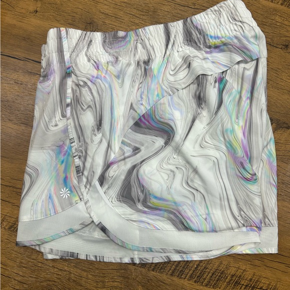 Athleta Mesh Racer Run Short in the "Iridescent Marble Glitch Rainbow" M - Picture 15 of 15